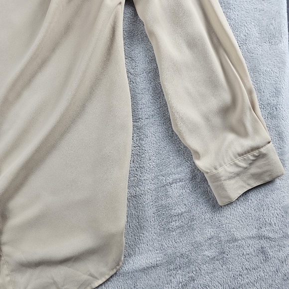 Ali Miles Button Down Blouse Beige XL Matte Sequins Shoulder Block Shoulders - Picture 5 of 10